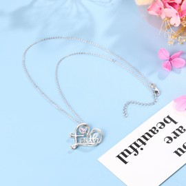 Qings June Alexandrite Birthstone Heart Pendant Necklace for Women 925 Sterling Silver Cross Faith Heart-Shaped Birth Stone Cubic Zirconnia Necklaces Birthday Christmas Jewellery Gifts for Girls