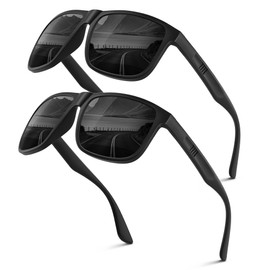 Wrimen Sunglasses Men's Polarised UV400 Blend Protection Fashion Retro Unisex Ultralight Sunglasses Classic Rectangular Outdoor Sports Glasses for Driving Travel Fishing, K-black-black