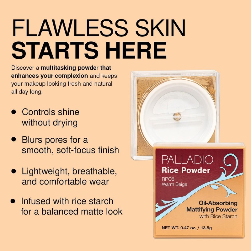 Palladio Polvo Suelto de Arroz Fijador Absorbe Aceite Warm Beige