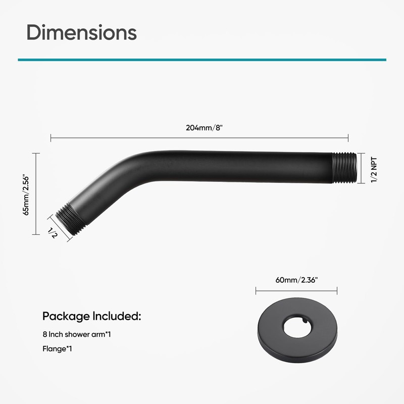 Cobbe Shower Arm with Flange and Teflon Tape, 8-Inches Wall