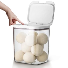 LivLab Mker Airtight Laundry Detergent Container with One-Press Lid | BPA-Free Clear PET Powder container with scoop| Stackable Pods Storage Organizer 8x6.5x9.6in 5.5L/7Lbs/120oz(270 Pods)