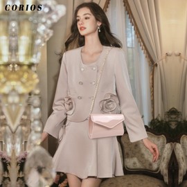 CORIOS Women's Evening Bag PU Leather Clutch Luxury Envelope Flap Wrist Bag Elegant Bridal Bag Small Bag Removable Chain Handbag for Dance Party Wedding Birthday Evening Party, khaki, L