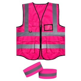 1 Stück Reflektierende Weste, 1 Paar Reflektierender Armbänder, Klassische Sicherheitswarnweste, Sicherheitsweste Mit Tasche, Rote Kleidungsdekoration Von Rose Red
