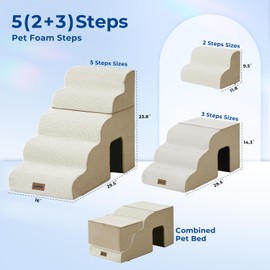 ZOMISIA Dog Stairs for Large Dogs - 24“H Pet Stairs Ramp for High Bed 2 in 1 with Zippers Suitable for Cats, Indoor Cat Ladders with Non-Slip Bottom, Beige