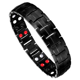 Feraco Mens Magnetic Bracelet Titanium Steel Magnetic Bracelet with Double Row 4 Elements Magnets,Father's Day Gifts