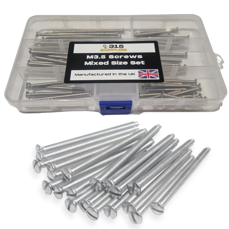 315 Supplies Pack of 55 Mixed M3.5 Screws 35mm, 40mm,50mm