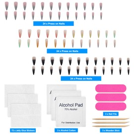 Black Gradient Press on Nails Stiletto Glossy Long Almond Fake Nails Glue on Artificial Full Cover False Stick on Nails for Women(3 Colors)