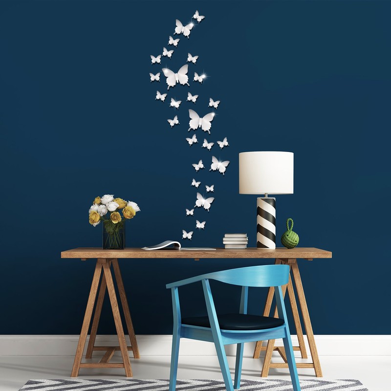 BBTO 36 Pieces DIY Mirror Butterfly Combination 3D Mirror Wall