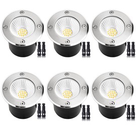 ELEGLO 7W Led Landscape Well Lights, Low Voltage Landscape Ground Lights,12V/24V Landscape Lighting,IP67 Waterproof Outdoor InGround Lights for Garden Tree Uplights,Deck,Yard,Patio 6Pack(Warm White)
