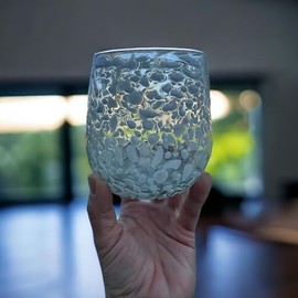 Generic Mexican White Rock Rock Wine Glasses - Set of 2 | Hand Blown 18oz Speckled Stemless Glassware, Large