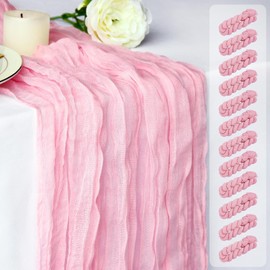 Camino de mesa de gasa rosa, paquete de 12 unidades, 120 pulgadas, tela de queso rosa claro, camino de mesa de gasa de 10 pies de largo, para decoración de boda, despedida de soltera, baby
