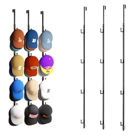 HapiRm Over Door Hat Rack - 3 Packs Hat Organizer for Baseball Caps, Hat Holder with 12 Hat Hooks Design, Hanging Hat Storage Up to 60 Caps for Door, Bedroom, Closet (Black)
