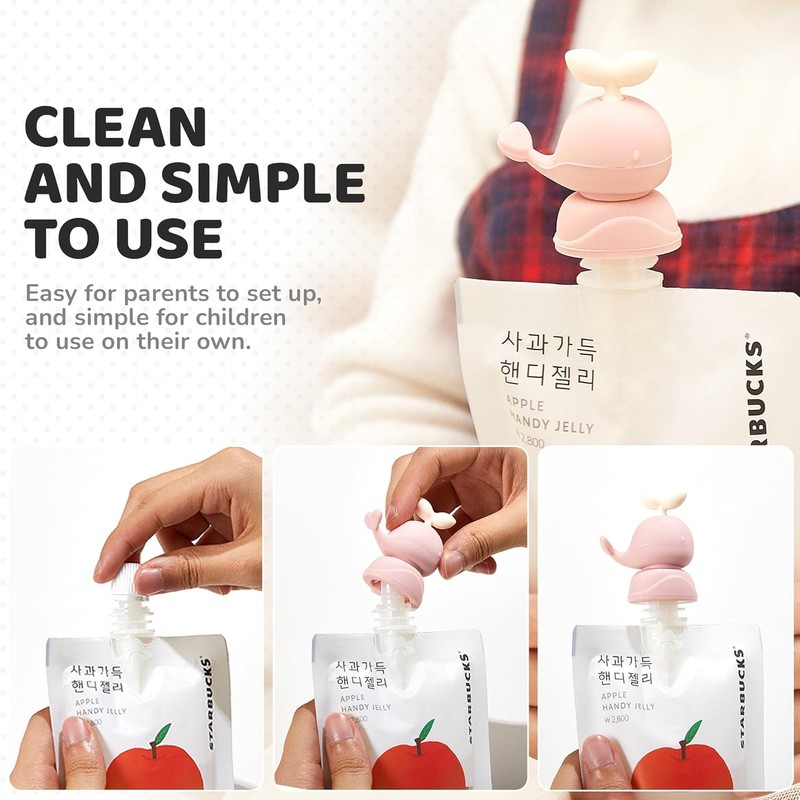 Whale SoftSip Silicone Food Pouch Topper 2 Pack with Travel