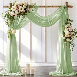 LINXTAR Wedding Arch Draping Fabric 1 Panel 30'' x 18FT Sage Green Sheer Chiffon Arch Drapery for Easter Bridal Shower Easter Backdrop Outdoor Party Church Ceremony