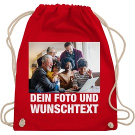 Geschenk mit Namen personalisiert by Shirtracer - Gym Bag Backpack - With Image Own Photo Name Text of Choice, 01 Red