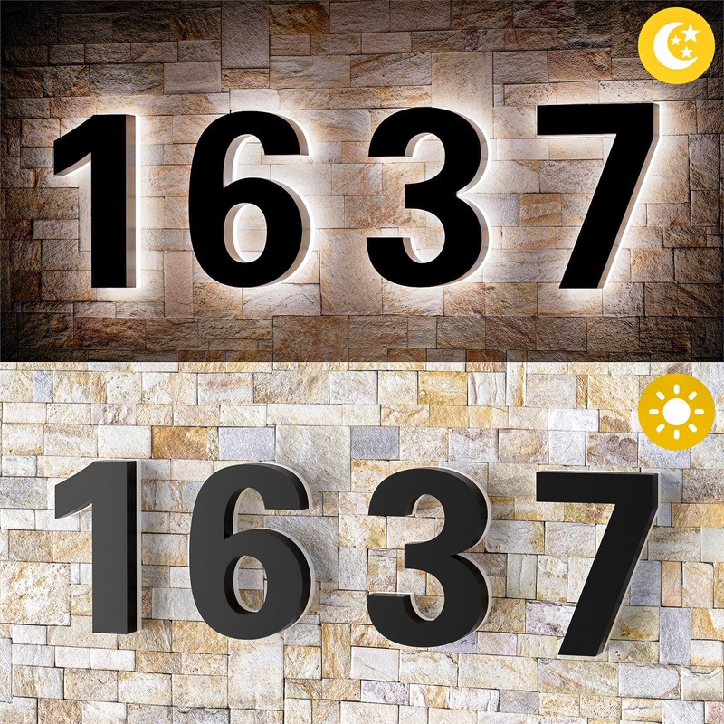 6 Inch Backlit House Numbers for Outside, Stainless Steel, LED