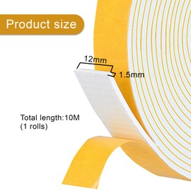 SIGANDG Foam Seal Tape, Draft Excluder for Windows, 1 Rolls 12mm(W) x 1.5mm(T) Total 10M Long, for Door Window Against Cold Draught/Anti-Collision/Soundproof/Waterproof/Dustproof