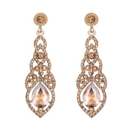mecresh Champagne Crystal Unique Design Flower Teardrop Dangle Earrings for Bridemaid or Wedding