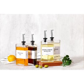 Olive Oil Dispenser Bottle for Kitchen, Cooking Oil Dispenser, Oil and Vinegar Dispenser Bottle Set, Glass Oil Container with 4 Pourer spouts, Coffee Syrup Dispenser