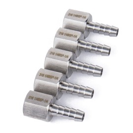 LTWFITTING Stainless Steel 316 BSP Connection Coupling/Adapter 1/4 Inch Female Thread Female x 6 mm Hose Barb (Pack of 5)