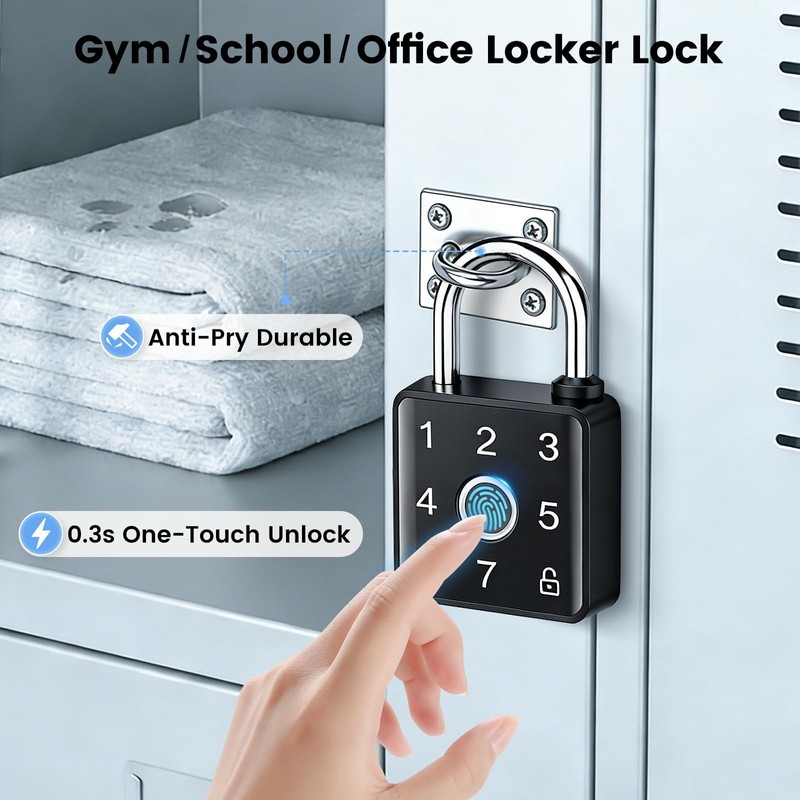 Smart Locker Lock, Lokko Bluetooth Fingerprint Padlock, Fast Finger Scan