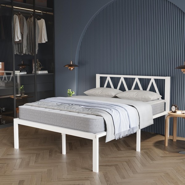 Avenco 14 Inch King Size Bed Frame with Headboard, White