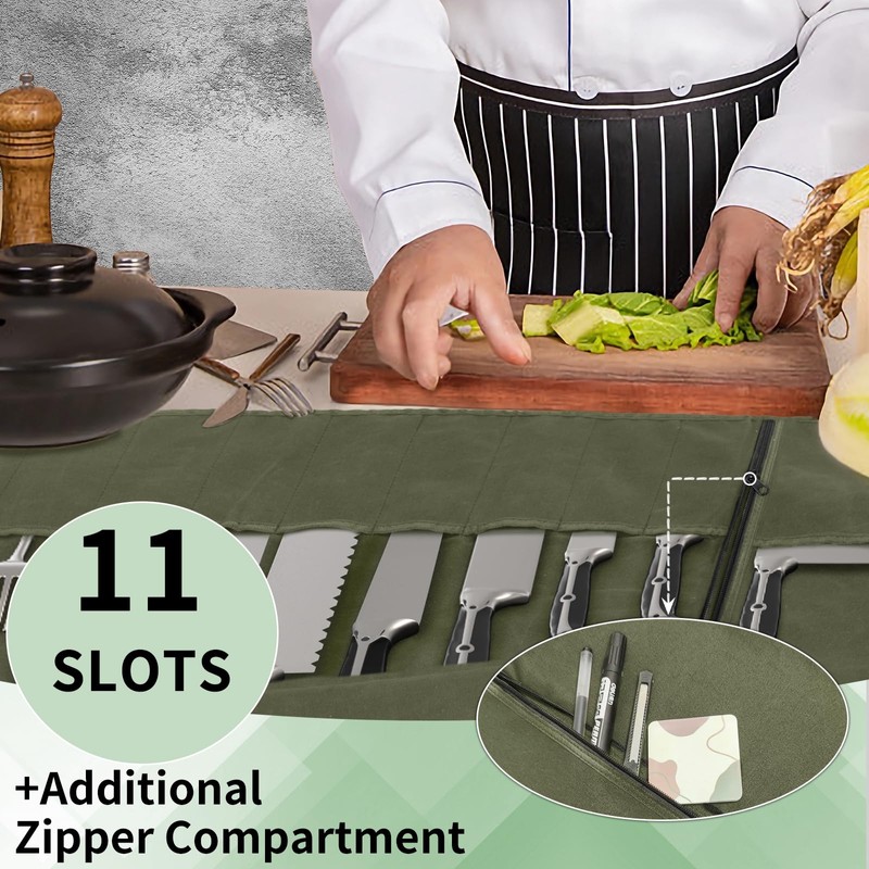 lelezone Chef Knife Roll Bag,Waterproof Waxed Canvas Knife Case Holds,Knives