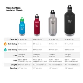 Klean Kanteen Klassische Edelstahl-Wasserflasche mit Schlaufenkappe, doppelwandig, isoliert, 340 ml, Rübenwurzel