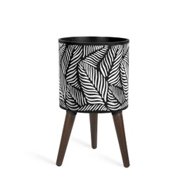 D'vine Dev 10 Inch Planter Pot with Stand, Mid-Century Tall Plant Pot with Legs for Indoor Plants, Medium, White/Grey, 88-L-B-7