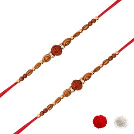 I Jewels Rudraksha Beads Rakhi With Rakshabandhan Card for Men/Bro/Brother (R365-2) (Pack of 2)