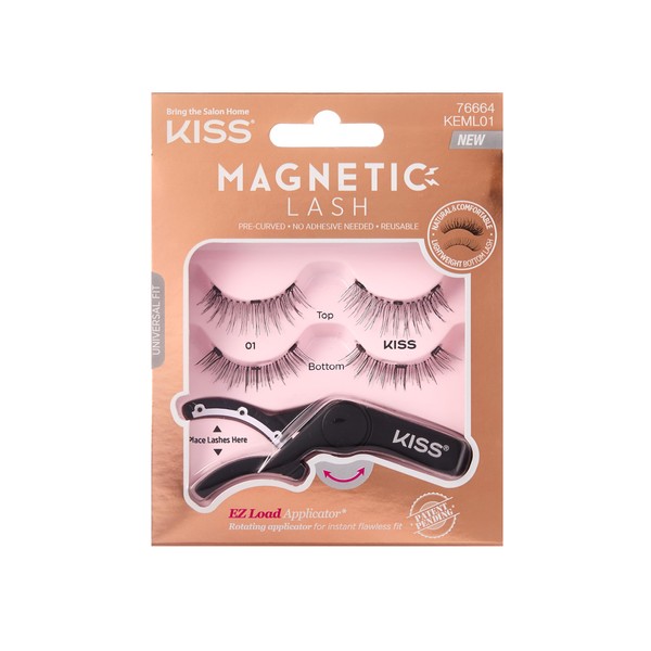 KISS Magnetic Lash 01, Synthetic False Eyelashes with Magnets Under