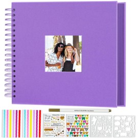 Miaikoe 25.5x25.5 cm DIY Scrapbook Album with Window Hardcover Kraft Blank Paper Scrap Book with 20 Sheets Photo Album for Guest Book, Family Wedding Anniversary (Purple)