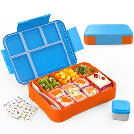 SWVIODMT Children's Lunch Box with Compartments, 1330 ml, Bento Box with 6 Compartments, Cutlery Set, Leak-proof Lunch Box for Children, Perfect for Garden, School, Cyan Blue