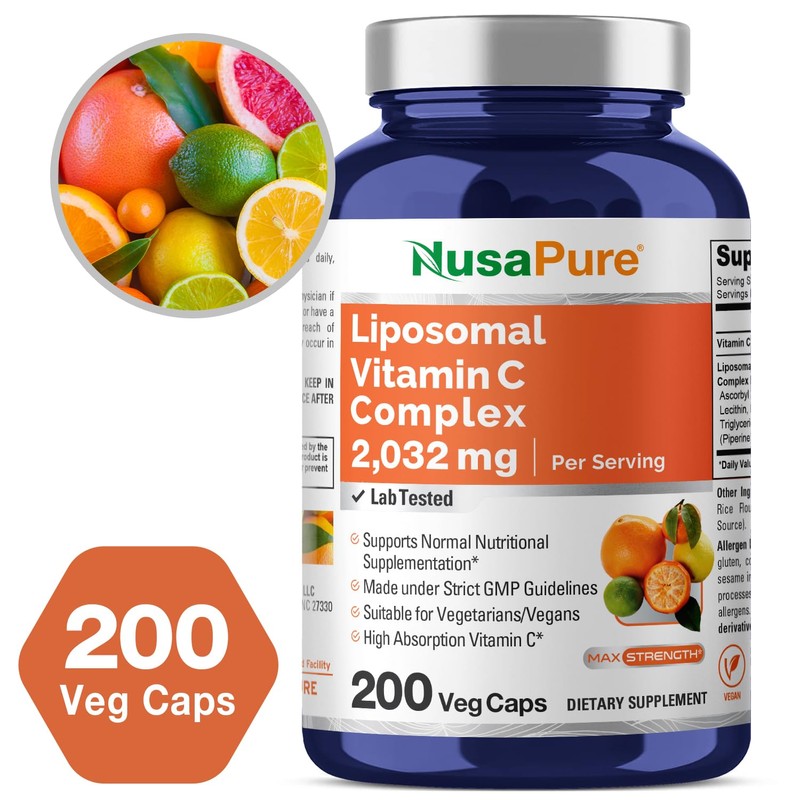 NusaPure Liposomal Vitamin C 2032mg - 200 Veggie Vegan Capsules,