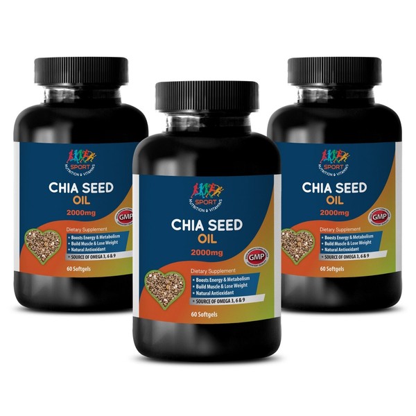 Omega 9 - Chia Seed Oil 2000 - Organic Chia Seed - Non GMO - 3 Bot 180 Ct