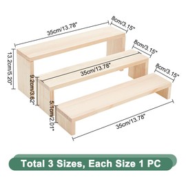 AHANDMAKER Wooden Display Riser Stand Tiered Countertop 3 Tier Counter Shelf Display Shelf for Perfume, Makeup, Figure, Dolls Collection, Condiment, Log Color, Burlywood Width 13.78inch(35cm)