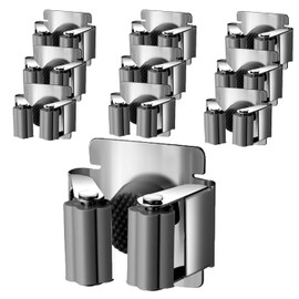 S.fields.inc Mop Holder Wall Mount Stainless Steel 10 Pcs Mop Clip Broom Holder Bathroom No Drilling Required