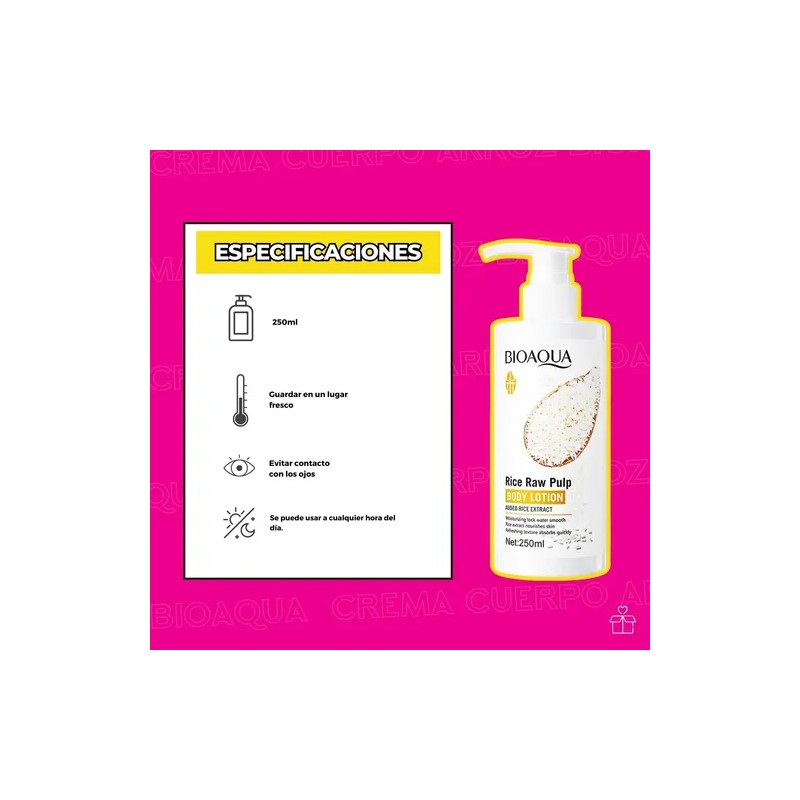 Crema Loción Corporal Extracto Arroz Bioaqua Hidrata 250ml