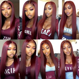 BilltiiWW 99j Burgundy Straight Bundles Wine Red Straight Bundles Brazilian Human Hair Extensions Weave Wet and Wavy Soft Silky for Woman 26 28 30 Inch