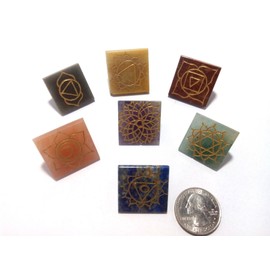 WholesaleGemShop Engraved Chakra Stones Pyramid Set Reiki Healing Crystal Gift Metaphysical Wellness Positive Energy Feng Shui Mediatation Protective Health Chakra Spiritual