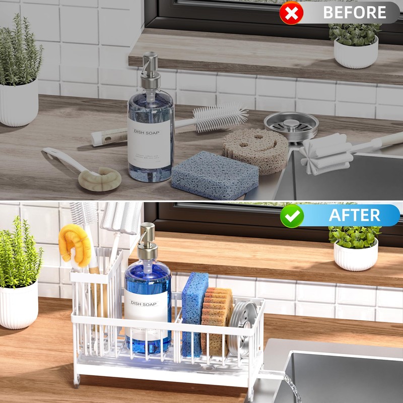 Cisily Sponge Holder for Kitchen Sink, Sink Caddy with High