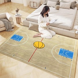 ViiGMSy 5x6 feet Basketball Carpet, Suitable for Living Room, Bedroom, Game Room and Office Decoration Floor mat, Wood Grain Floor mat Basketball Court Carpet.