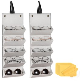 PATIKIL Sunglasses Organizer Case 5 Slots, 2 Pack Travel Sunglass Display Cases Storage Foldable Glasses Case Portable Eyeglasses Holder for Multiple Glasses, Black