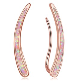 CiNily Opal Earrings, Ear Cuffs Climber Earrings for Women Hypoallergenic, 14K Rose Gold Cartilage Earrings Crawler Stud Earrings Dainty Trendy Jewelry Fashion Earring Birthday Gift for Women