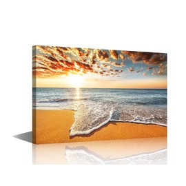 TISHIRON Canvas Wall Art Framed Ocean Waves Beach Painting Decor for Living Room Bedroom Bathroom Wall Décor Scenery Dining Room Decorative 8x12inch (20x30cm)