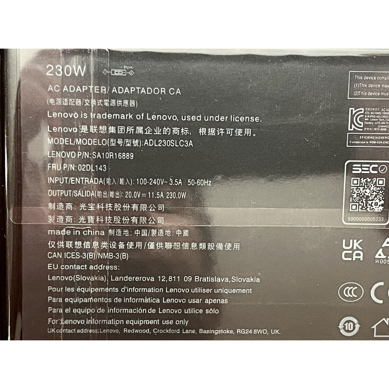 Lenovo/Legion 230W 20V New Slim Version AC Adapter For Legion