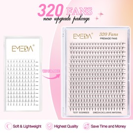 EMEDA 320 Fans Premade Lash Fans Pointy Thin Base XL Boxes Premade Fans Eyelash Extensions Stable D Curl Lash Extension Premade Fans Pre Fanned Volume Lash Extensions (8D-0.07-C-8-15mm)