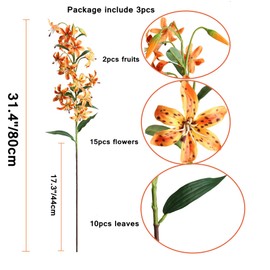 Artifical Lily Flowers Long Stem Artificial Tiger Lily Flowers for Home Hotel Flower Arrangement Party Decor (Orange)