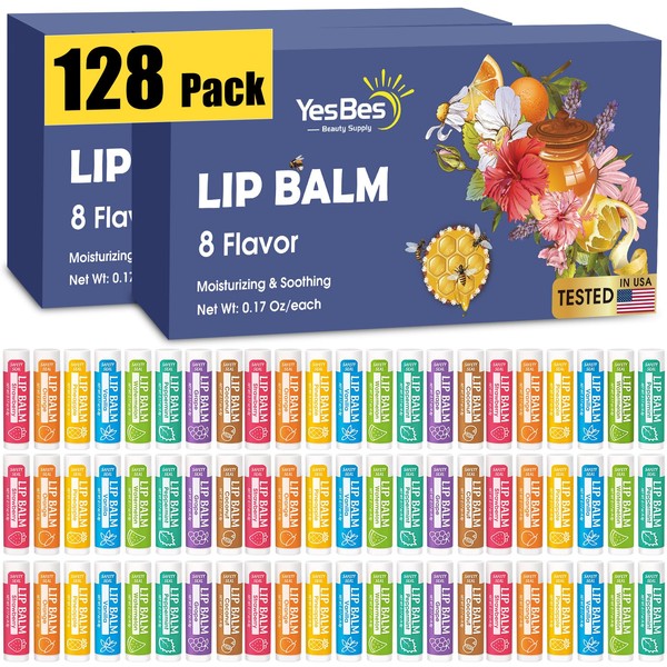 YesBes 128 Pack Lip Balm, Natural Lip Balm Bulk with