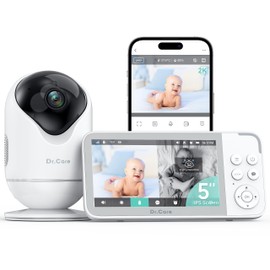 Dr.Care VistaView Smart WiFi Baby Monitor - 5” 1080P Split Screen & 2K Camera App Control, Cry & Motion Alerts, HD Night Vision, 5000mAh Battery, 2-Way Talk, Multi-User, Triple Security, 1279ft Range